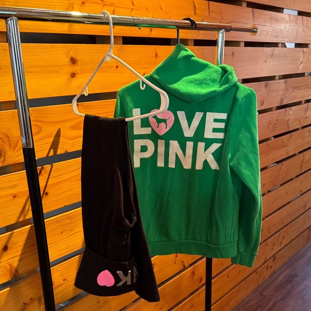 PINK Green Hoodie and Black Pants Set - Picture 3 of 4